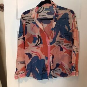 Sezane Colorful Abstract woman Print Button-Up Shirt